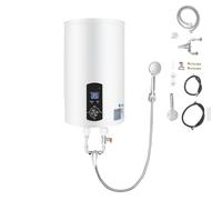 Serbatoio acqua calda | 2000 W elettrico istantaneo | Boiler ad acqua da parete con doccetta e tubi | Intervallo di controllo della temperatura: 25 - 75 °C | Capacità contenitore 30 - 70 l (bianco, 30