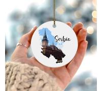 Serbia ornamento ricordo tema viaggio storico monumenti architettonici rotondo albero di Natale ornamento ceramica elegante Europa edifici colorati paesaggio urbano palla di Natale per la decorazione