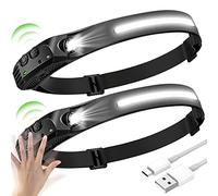 SerDa-Run 2PCS Torcia Frontale LED Ricaricabile USB Lampada con Sensore di Movimento Luce Corsa Torcia da Testa per Pesca Campeggio Ciclismo Lavoro Arrampicata Grotta Cacciare Regali Per Papà