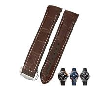 SERDAS Cinturini per orologi in pelle di vacchetta da 20mm 22mm per Omega Seamaster 300 Speedmaster DE VILLE cinturino per orologio da uomo con fibbia a punto(Brown white,22mm)
