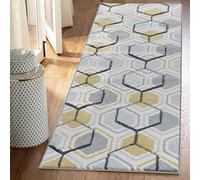 Serdim Rugs 750 Grigio 60x230 Tappeti di Area intagliati a Mano Geometrici di Disegno di esagono Moderno del Salone, Polipropilene, 60x220cm (2" x7'3)