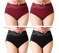 Serecofo Donna Slip in Pizzo Pacco da 4 Vita Alta in Cotone Fibra Ultra Morbido ed Elastico Maxi Comfort (IT 50-52 : Vita 85-95cm, 2 bordò, 2 Nero)