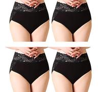 Serecofo Donna Slip in Pizzo Pacco da 4 Vita Alta in Cotone Ultra Morbido ed Elastico Maxi Comfort (IT 50-52 : Vita 85-95cm, 4 Nero)