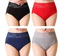 Serecofo Donna Slip in Pizzo Pacco da 4 Vita Alta in Cotone Ultra Morbido ed Elastico Maxi Comfort (IT 44-48 : Vita 78-85cm, Rosso, Blu Scuro, Grigio, Nero)
