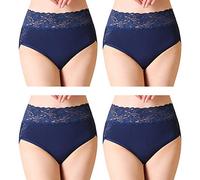 Serecofo Pacco da 4 Mutandine da Donna Slip a Vita Alta in Pizzo Mutande Intimo in Cotone Ultra Morbido ed Elastico Massimo Comfort (IT 54-56 : Vita 96-104cm, 4 Blu Scuro)