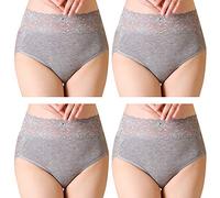 Serecofo Slip in Pizzo Pacco da 4 Mutandine Donna a Vita Alta in Cotone Ultra Morbido ed Elastico Maxi Comfort (IT 40-42 : Vita 70-78cm, 4 Grigio)