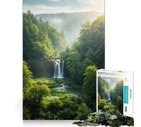Serena cascata in una foresta lussureggiante, puzzle da 1000 pezzi per adulti e ragazzi, giocattolo antistress, design chiaro, regalo per le vacanze (38x26cm)