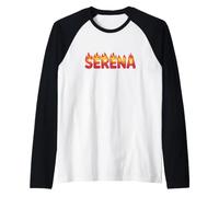 Serena On Fire - Decorazione con Nome e Scritta Cute Custom con Fiamme Maglia con Maniche Raglan