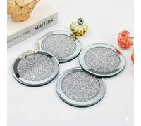 SERENA'S ® Confezione da 4 sottobicchieri in cristallo schiacciato con diamanti e specchio, set di 4 sottobicchieri argentati glitterati per decorazione di casa, cucina, bar e ristorante (rotondi)