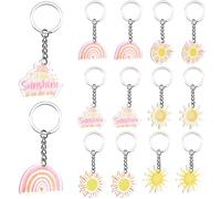 Serencatcher 12 portachiavi rosa Sunshine per baby shower, A Little Sunshine is on the Way, portachiavi in acrilico per Boho Rainbow Sun Baby Shower Bomboniere regali rivelazione di genere forniture
