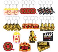 Serencatcher 24 portachiavi per serate cinematografiche, bomboniere per feste di cinema, include microfono e biglietto popcorn microfono proiettore, portachiavi per feste di compleanno, forniture per