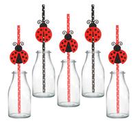 Serencatcher 50 cannucce di carta a forma di coccinella, per bomboniere con coccinella, colore rosso e nero, con decorazioni a forma di coccinella, per baby shower, feste di compleanno