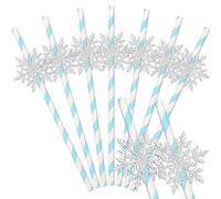 Serencatcher 50 cannucce di carta con fiocco di neve, cannucce usa e getta a righe blu con glitter e fiocco di neve, per feste di nozze invernali, bomboniere di compleanno nel paese delle meraviglie