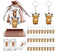 Serencatcher 90 portachiavi con mucca delle Highland e sacchetti in organza marrone per feste di compleanno con scritta "My First Rodeo" (lingua italiana non garantita)