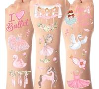 Serencatcher Ballerina Party preferisce tatuaggi temporanei, 12 fogli di balletto dance party preferisce tatuaggi temporanei adesivi per ballerina compleanno festa baby doccia decorazioni