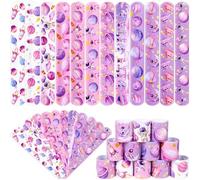 Serencatcher Braccialetti a schiaffo per ragazze, 48 pezzi, rosa, a tema spazio, bomboniere, set di braccialetti per lo spazio, baby shower, feste di compleanno
