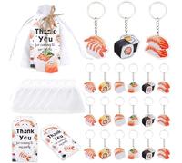 Serencatcher Decorazioni per feste a tema sushi, 72 pezzi, decorazioni per feste Hibachi a tema giapponese, portachiavi per sushi, etichette di ringraziamento, sacchetti in organza bianca per feste a