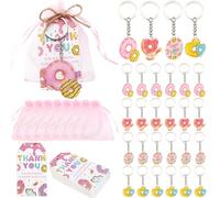 Serencatcher Set di 24 bomboniere per baby shower con ciambella rosa a tema ciambella portachiavi con etichette di ringraziamento sacchetto di organza per neonata spargere sesso rivelare decorazioni