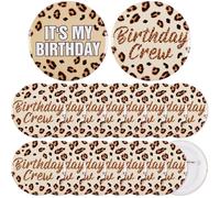 Serencatcher Spille a bottone con stampa di ghepardo per feste di compleanno, 18 pezzi, tema leopardo, It's My Birthday Cheetah Print Birthday Crew Badge spille per leopardo decorazioni per feste di