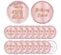 Serencatcher Spille a bottone in oro rosa per 21° compleanno, 18 pezzi, finalmente a 21 spille, 5 cm, per donne, decorazione per 21° compleanno, accessori regalo, Banda stagnata