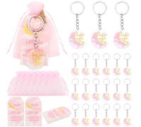 Serencatcher Twinkle Twinkle Little Star Bomboniere per feste, 72 pezzi Over The Moon Baby Shower decorazioni rosa luna stella portachiavi tag ringraziamento sacchetti di organza per lui o lei genere