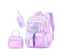 SerendipitousWhisper 3 Pezzi Set di zaini Zaino da bambina Poliestere | con Borsa Termica Astucci Matite Ciondolo Mignon Ergonomico Spallacci regolabili per attività all'aperto, scuola, viaggi