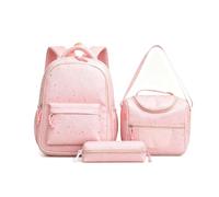SerendipitousWhisper 3PCS Set di zaini nylon Zaino da bambina | con Borsa Termica Astucci Matite Tessuto traspirante a d'ape Grande capacità per la Scuola Elementare e Media 18L