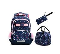 SerendipitousWhisper 3PCS Set di zaini Zaino da bambina poliestere | con Borsa Termica Astucci Matite Spallacci regolabili Riflessivo con design 3D Per cassi dalla 1ª alla 6ª scuola elementare