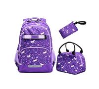 SerendipitousWhisper 3PCS Set di zaini Zaino da bambina poliestere | con Borsa Termica Astucci Matite Spallacci regolabili Riflessivo con design 3D Per cassi dalla 1ª alla 6ª scuola elementare