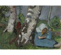 SERENDIPITP Astratta Della Poster Quadri su Tela Stampa su Tela da Parete Bambino con bambola seduto su betulla di Paula Modersohn Becker per L'arredamento Della Camera da Letto 60x90cm