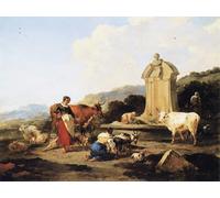 SERENDIPITP Astratta Della Poster Quadri su Tela Stampa su Tela da Parete Fontana romana con bestiame e figure di Nicolaes Berchem per L'arredamento Della Camera da Letto 60x90cm