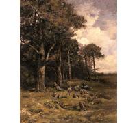 SERENDIPITP Astratta Della Poster Quadri su Tela Stampa su Tela da Parete Pastorella che riposa con il suo gregge di Charles Emile Jacque per L'arredamento Della Camera da Letto 60x90cm