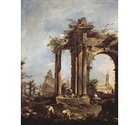 SERENDIPITP Astratta della Poster Stampe su Tela Pittura su Tela Capriiiccio con rovine romane una piramide e figure di Francesco Guardi per Decorazioni per la Casa 60x90cm