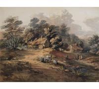 SERENDIPITP Astratta Della Poster Stampe su Tela Pittura su Tela Contadini e asini vicino a cottage margini di un bosco di Gainsborough per Decorazioni per la Casa 60x90cm