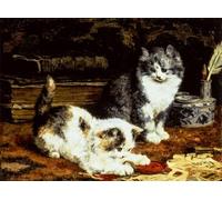 SERENDIPITP Astratta Della Poster Stampe su Tela Pittura su Tela Due gattini che giocano su una scrivania di Charles Van Den Eycken per Decorazioni per la Casa 60x90cm
