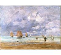 SERENDIPITP Dipinto su Tela Immagine Pittura Quadri Stampe Pescatori e barche a vela a Trouville di Eugene Louis Boudin per Decorazioni per la Casa 60x90cm