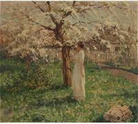 SERENDIPITP Quadri da Parete Quadri Stampe Dipinto su Tela Classico Donna sotto un albero in fiore Vladimir Nikolaevich Fedorovich per la Decorazione Della Parete 60x90cm