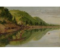 SERENDIPITP Quadri Stampe Dipinto su Tela Classico Veduta sul fiume San Pietro Indiani Sioux che inseguono un cervo nelle loro canoe di George Catlin per la Decorazione Della Parete 60x90cm