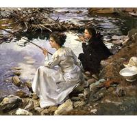 SERENDIPITP Quadri Stampe Stampe da Parete Per Quadri Quadro su Tela Due ragazze che pescano di John Singer Sargent per Decorazioni per la Casa 60x90cm