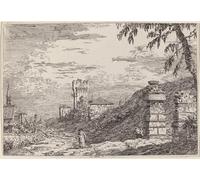 SERENDIPITP Quadri Stampe Stampe da Parete Per Quadri Quadro su Tela Paesaggio con torre e due pilastri in rovina del Canaletto per Decorazioni per la Casa 60x90cm