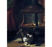 SERENDIPITP Quadri su Tela Gatto sotto il braciere ardente Dettaglio del dipinto di Gesù Bambino addormentato di Charles Le Brun per L'arredamento Della Camera da Letto 60x90cm