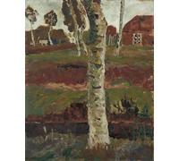 SERENDIPITP Quadri su Tela Stampa su Tela da Parete Tronco di betulla su Moorgraben prima del paesaggio con casa di Paula Modersohn Becker per L'arredamento Della Camera da Letto 60x90cm
