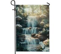 Serene - Bandiera da giardino a cascata, bandiera da giardino a tema natura tranquilla, decorazione per esterni su entrambi i lati per la casa, decorazione primaverile estiva 30,5 x 45,7 cm