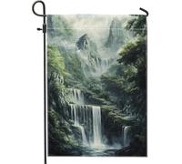 Serene - Bandiera da giardino a cascata, paesaggio di montagna verde, decorazione per esterni, bandiera da cortile in iuta su entrambi i lati, per casa e giardino, decorazione per prato ispirata alla