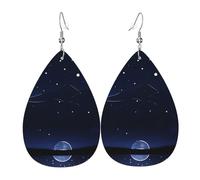 Serene Blue Night View Orecchini in pelle, accessori da donna, adatti per l'uso quotidiano, pendolari e viaggi.