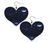 Serene blue night view stampe eleganti orecchini a forma di cuore leggeri accessori da donna perfetti per feste e San Valentino.