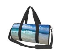 Serene Coastal Print Round Duffel Bag, Canvas Overnight Travel Tote Bag, impermeabile e resistente agli strappi. Borsa da viaggio pieghevole per il fine settimana