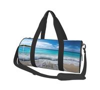 Serene Coastal Print Round Duffel Bag, Canvas Overnight Travel Tote Bag, impermeabile e resistente agli strappi. Borsa da viaggio pieghevole per il fine settimana
