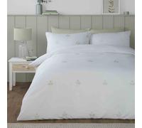 Serene - Copripiumino con ricamo a foglie, per letto matrimoniale (200 x 200 cm), 2 federe, in poliestere riciclato sostenibile, biancheria da letto bianca con foglie, copripiumino ricamato floreale,