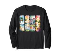 Serene costiera Acquerello Arte Spiaggia Scene Maglia a Manica